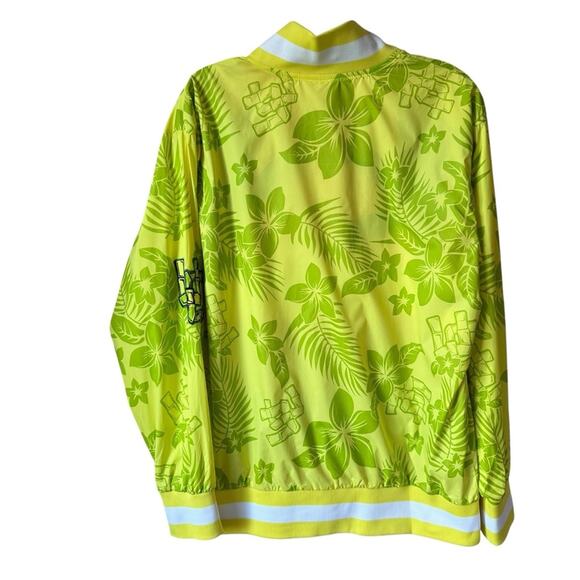 Undrcrwn Hawaiian Style Varsity Bomber Lime Green Floral Jacket NWOT Size Small - Picture 2 of 7
